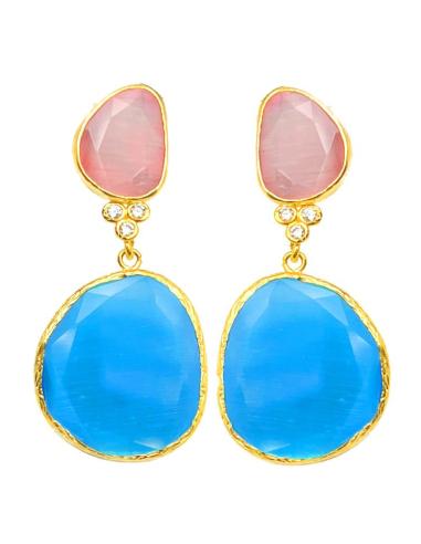 PENDIENTES PARA BODA LARGOS AZULES TURQUESA Y ROSAS