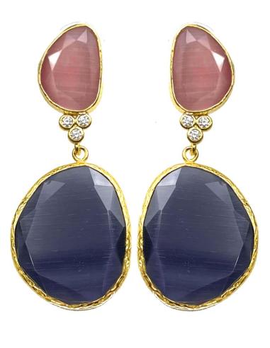 PENDIENTES LARGOS MORADOS Y ROSAS CON CIRCONITAS