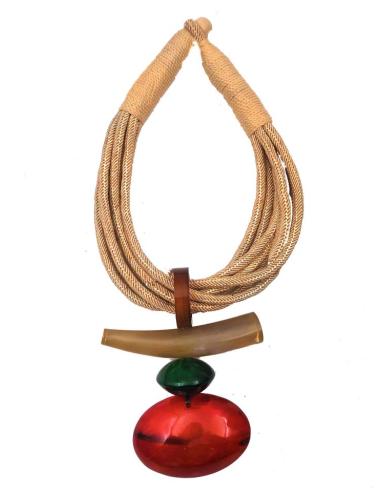 COLLARES CORTOS DE ESTILO TRIBAL EN CUERNO DE BUFALO ROJO Y VERDE