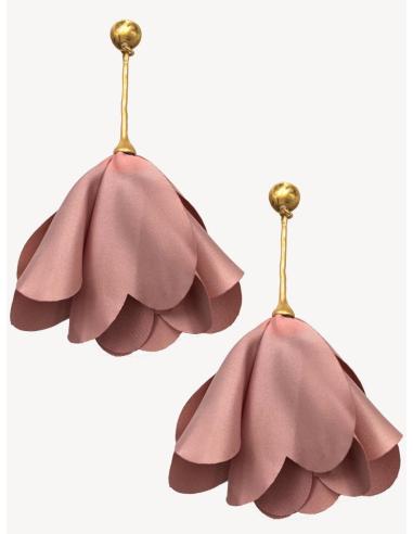 PENDIENTES LARGOS ROSAS DISEÑO DE ABANICO IDEAL TRAJES DE FLAMENCA