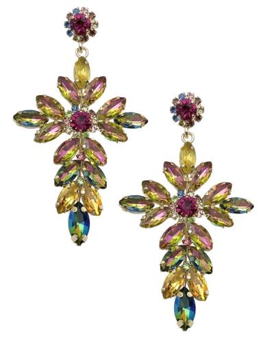 PENDIENTES DE CRUCES VISTOSAS DISEÑO LARGO CON PEDRERIA COLOR