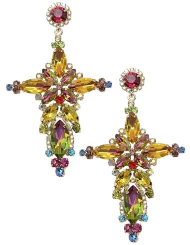 PENDIENTES DE CRUZ MULTICOLOR CON CRISTAL DE CALIDAD
