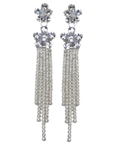PENDIENTES DE FIESTA LARGOS CON FLORES Y CASCADA CRISTAL BRILLO