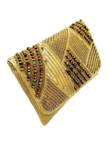 BOLSOS DE FIESTA DE CARTERA DORADA OCRE CON SOLAPA JOYA