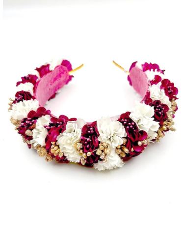 DIADEMAS DE FLORES BUGAMBILIAS Y BLANCAS PARA BODAS Y EVENTOS