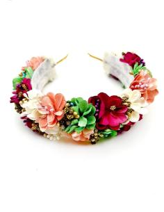 DIADEMAS DE FLORES BONITAS EN VERDE, ROSA Y BUGAMBILIA PARA BODAS