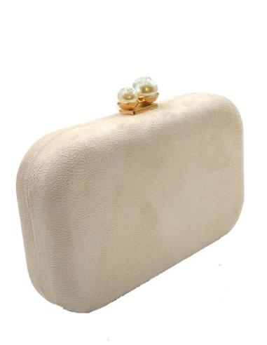 BOLSOS BEIGE DE FIESTA CON BONITO CIERRE DE DOBLE PERLA