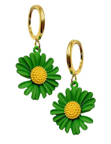 PENDIENTES VERDES DE AROS DORADOS DECORADO CON FLORES