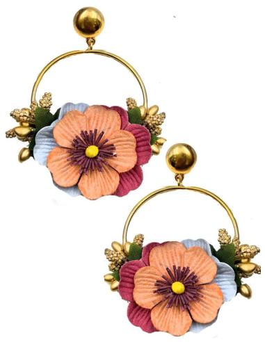 PENDIENTES DE AROS CON FLORES PARA TRAJES DE FLAMENCA