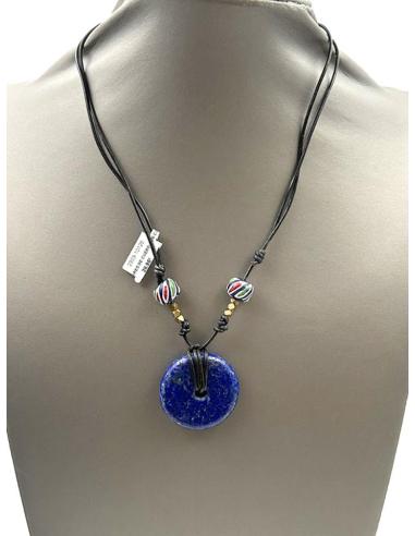 COLLARES DE CUERO UNISEX CON DONUT AZUL LAPISLAZULI