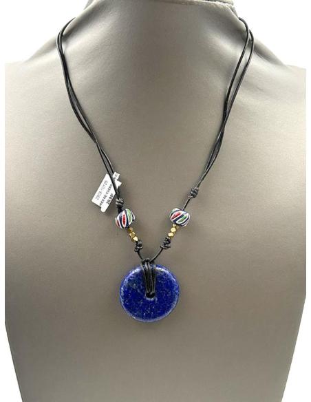 COLLARES DE CUERO UNISEX CON DONUT AZUL LAPISLAZULI
