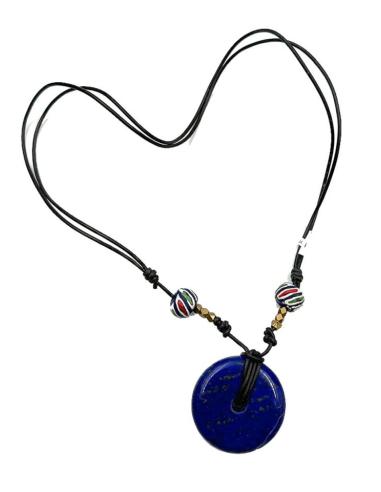 COLLARES DE CUERO UNISEX CON DONUT AZUL LAPISLAZULI