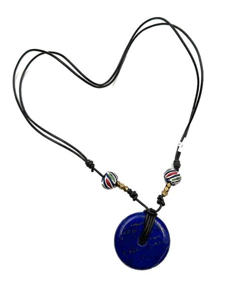 COLLARES DE CUERO UNISEX CON DONUT AZUL LAPISLAZULI