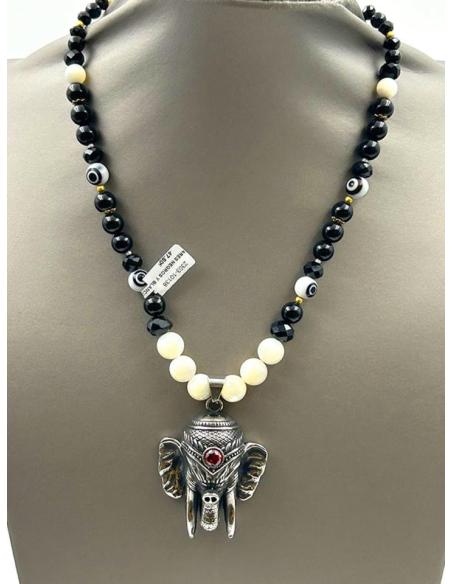 COLLARES ORIGINALES EN BLANCO Y NEGRO CON ELEFANTE PLATEADO