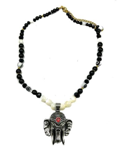 COLLARES ORIGINALES EN BLANCO Y NEGRO CON ELEFANTE PLATEADO