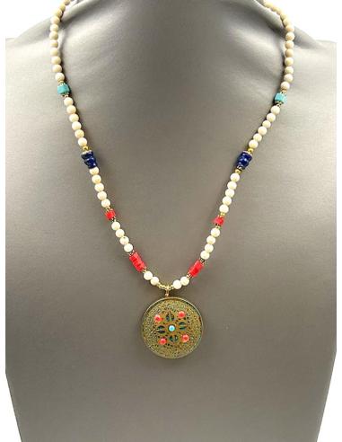 COLLARES BEIGE HUESO CON ORIGINAL COLGANTE DE OM