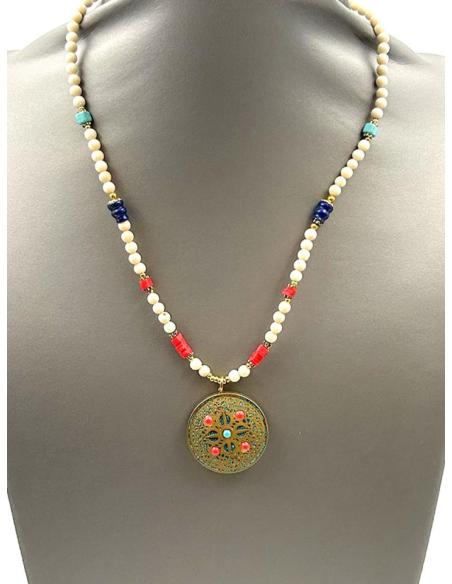 COLLARES BEIGE HUESO CON ORIGINAL COLGANTE DE OM