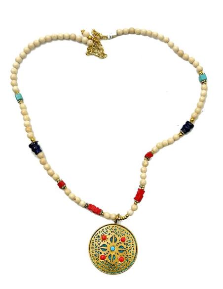 COLLARES BEIGE HUESO CON ORIGINAL COLGANTE DE OM