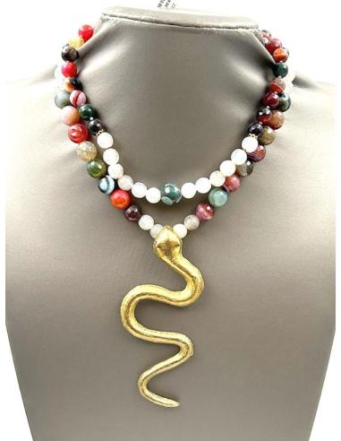 ORIGINALES COLLARES DE PIEDRA NATURAL CON SERPIENTE DORADA