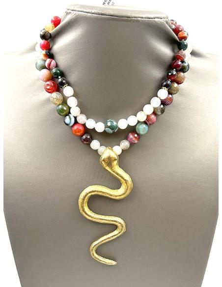 ORIGINALES COLLARES DE PIEDRA NATURAL CON SERPIENTE DORADA