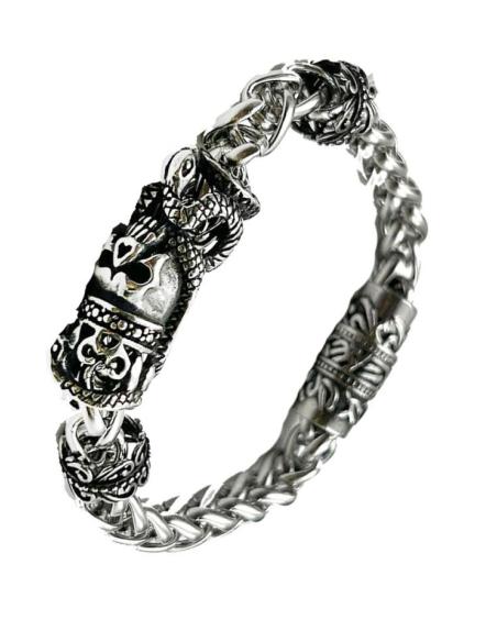PULSERAS HOMBRE DE CADENA DE ACERO CON CALAVERA Y SERPIENTE