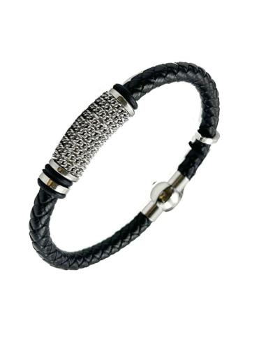 PULSERAS HOMBRE DE CUERO TRENZADO CON CADENA DE ACERO