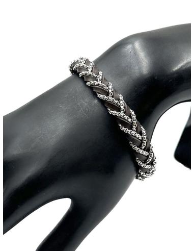 PULSERAS HOMBRE DE TRENZA DE CUERO MARRON Y CADENA ACERO