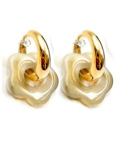 PENDIENTES DE AROS DORADOS DOS EN UNO CON FLOR QUITA Y PON