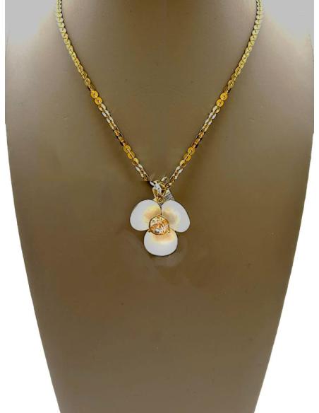 COLLARES DORADOS BONITOS CON FLOR BLANCA DE NACAR Y CRISTAL