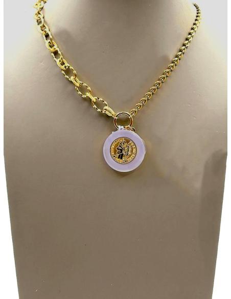 COLLARES DORADOS CON PRECIOSO COLGANTE BLANCO DE MONEDA