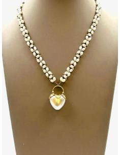 COLLARES BLANCOS CON PERLITAS Y PRECIOSO COLGANTE CORAZON