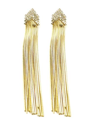PENDIENTES DORADOS LARGOS CON BRILLO Y CADENITAS PARA BODAS DE NOCHE