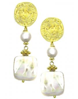 PENDIENTES MUJER LARGOS CON PERLAS ANACARADAS EN DORADO