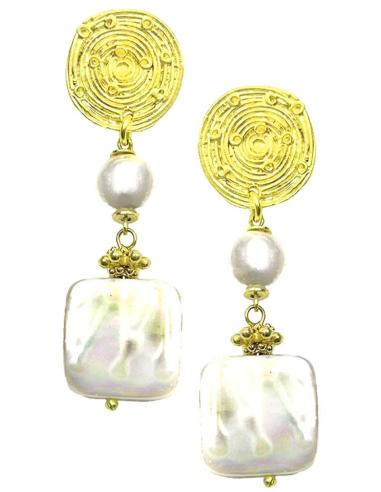PENDIENTES MUJER LARGOS CON PERLAS ANACARADAS EN DORADO