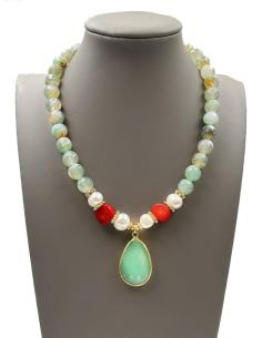 BONITOS COLLARES VERDES DE PIEDRAS SEMIPRECIOSAS Y PERLAS