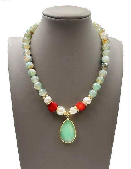 BONITOS COLLARES VERDES DE PIEDRAS SEMIPRECIOSAS Y PERLAS