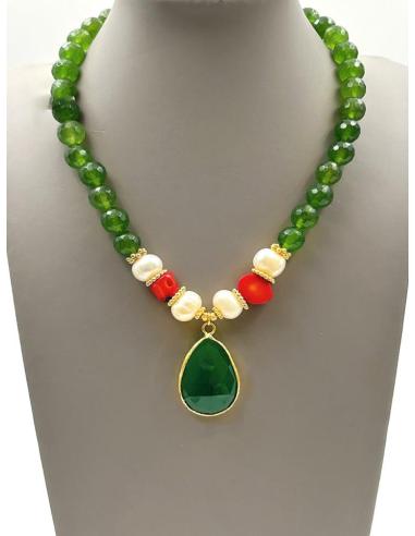 BONITOS COLLARES VERDE JADE DE PIEDRAS SEMIPRECIOSAS Y PERLAS