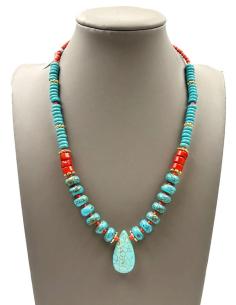 BONITOS COLLARES AZUL TURQUESA CON DETALLES CORAL ROJO