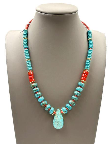 BONITOS COLLARES AZUL TURQUESA CON DETALLES CORAL ROJO