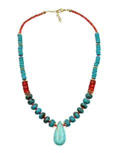 BONITOS COLLARES AZUL TURQUESA CON DETALLES CORAL ROJO 2