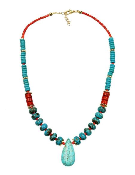 BONITOS COLLARES AZUL TURQUESA CON DETALLES CORAL ROJO