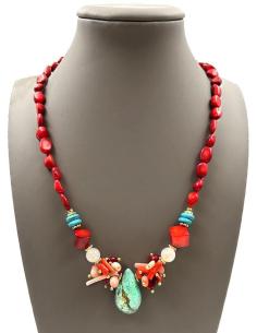 COLLARES ROJO CORAL CON EXQUISITA DECORACION Y LAGRIMA TURQUESA