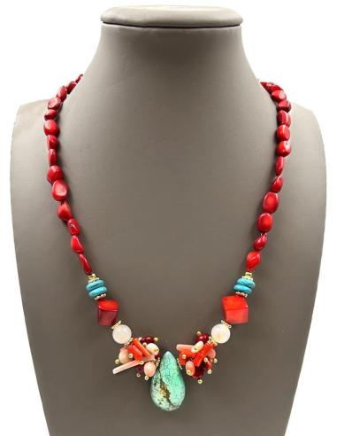 COLLARES ROJO CORAL CON EXQUISITA DECORACION Y LAGRIMA TURQUESA