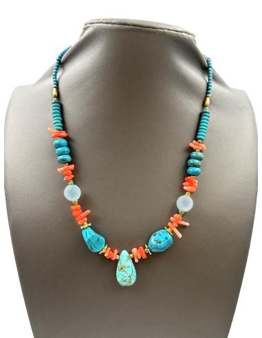 COLLARES CORTOS PARA MUJER DE PIEDRAS EN TURQUESA Y CORAL