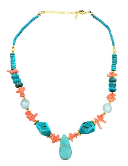 COLLARES CORTOS PARA MUJER DE PIEDRAS EN TURQUESA Y CORAL