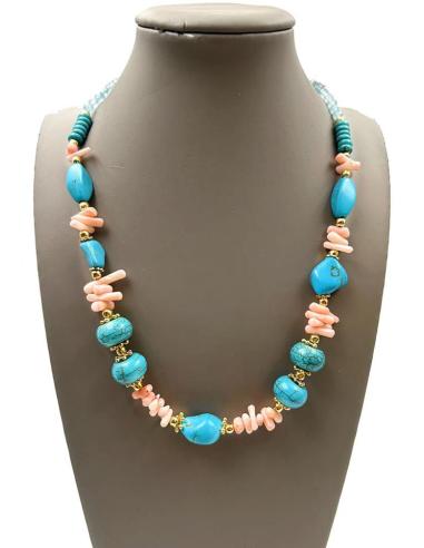 COLLARES PARA MUJER CON PIEDRAS EN TURQUESA Y CORAL CORTOS