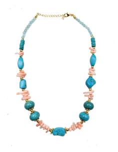 COLLARES PARA MUJER CON PIEDRAS EN TURQUESA Y CORAL CORTOS 2