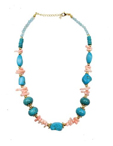 COLLARES PARA MUJER CON PIEDRAS EN TURQUESA Y CORAL CORTOS