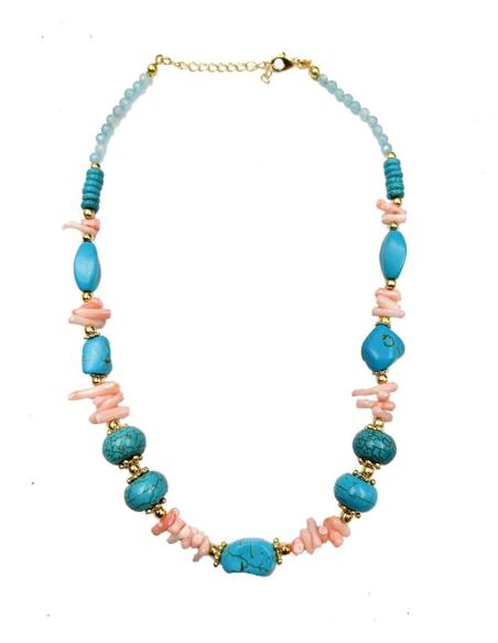 COLLARES PARA MUJER CON PIEDRAS EN TURQUESA Y CORAL CORTOS