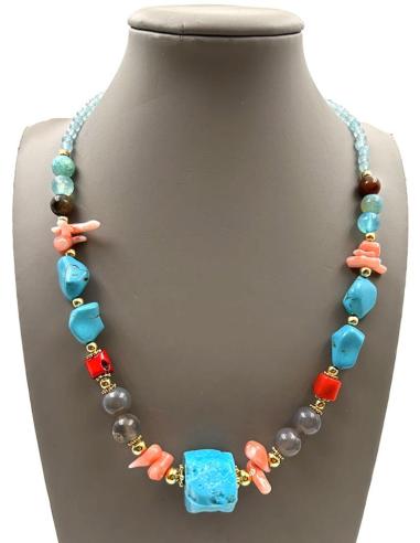 COLLARES DE PIEDRAS SEMIPRECIOSAS CON ORIGINAL DISEÑO TURQUESA Y CORAL